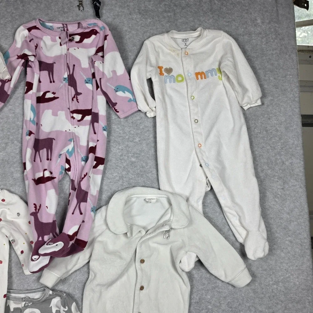 Lot of 8 One Piece Carters Full Suit Girls Size 9 Months Multicolor Pajamas PJs